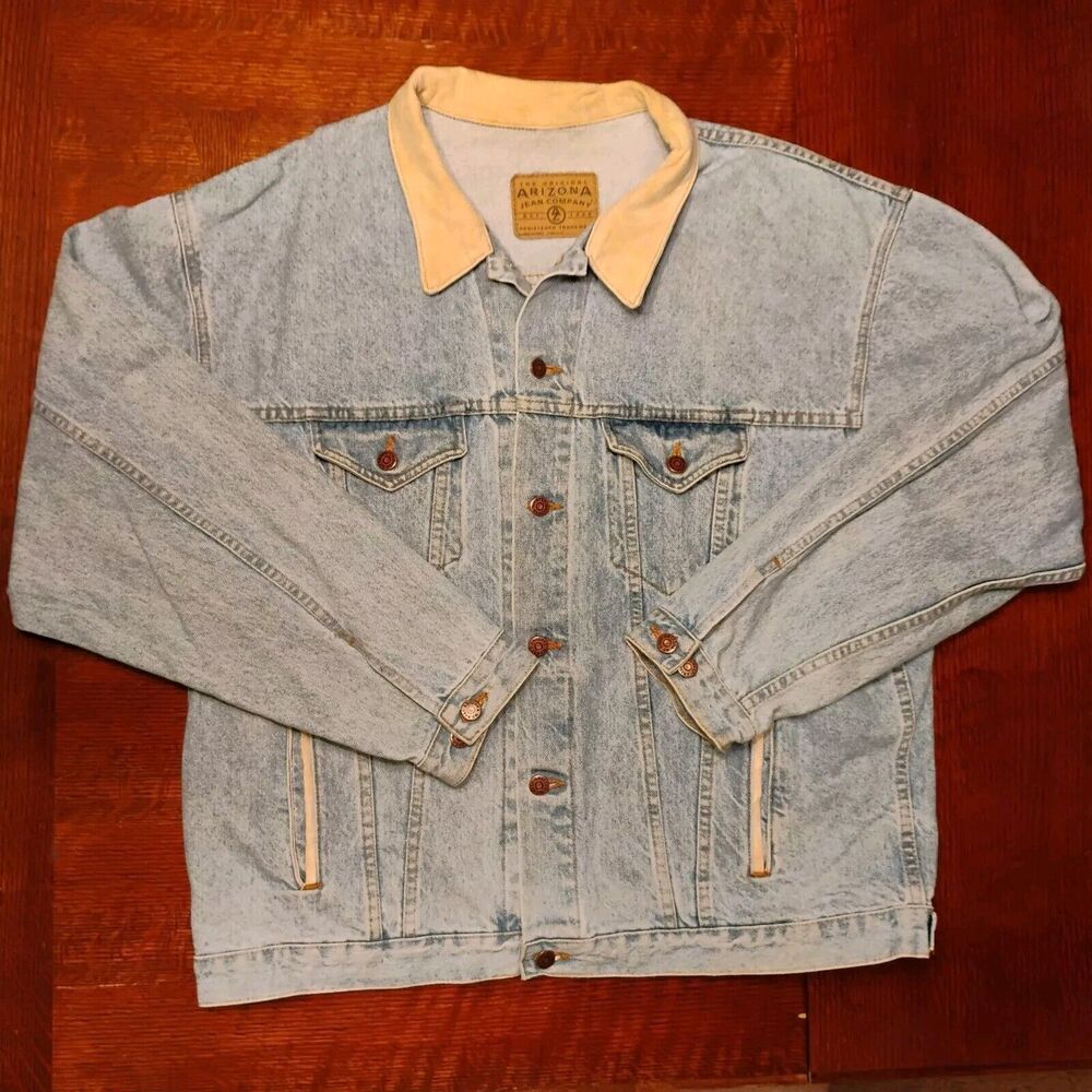 Arizona Jeans Company Blue Denim Jacket w/ Faux Leather Collar Men's Size XL